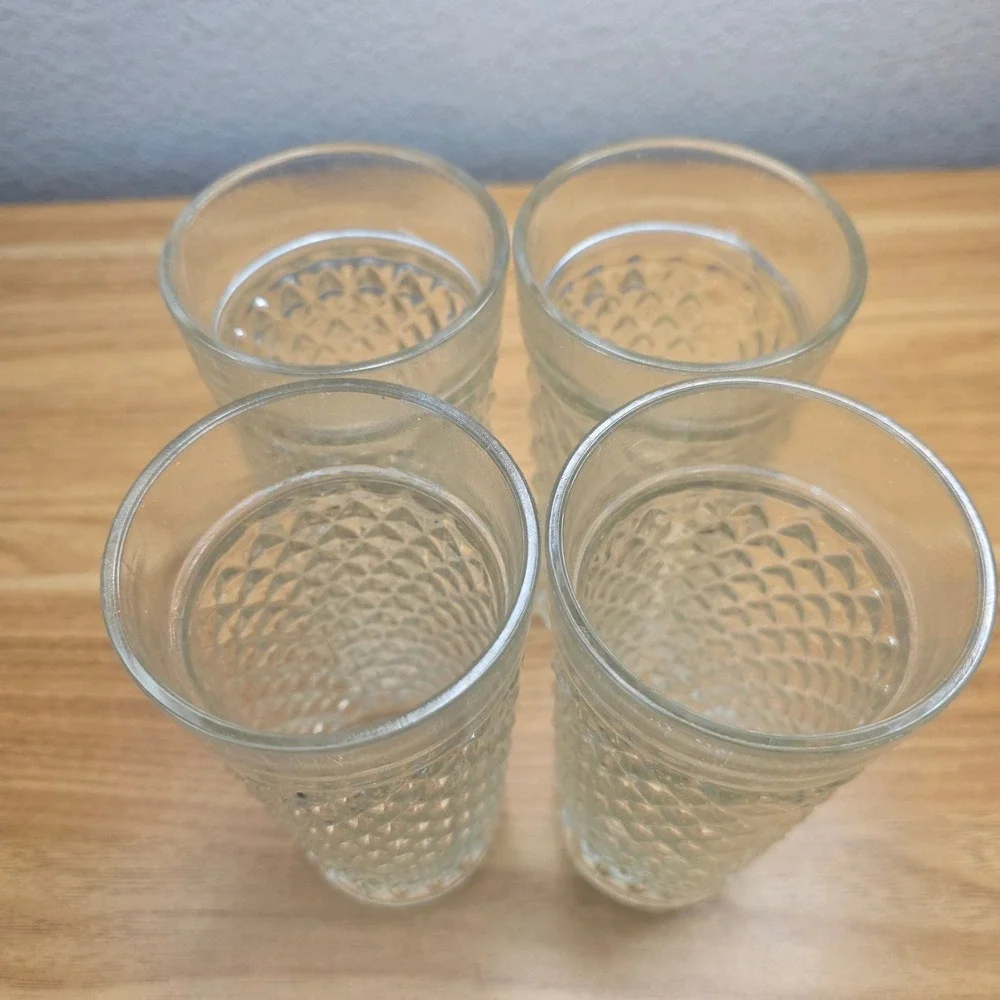 Anchor Hocking Quilted Diamond Tumblers Set of 4 Clear Good Vintage 5.75in